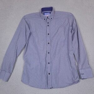 VICHI Shirt Mens Medium Blue Plaid Button Down Long Sleeve‎ Designer Casual